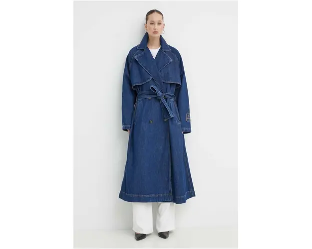 Iceberg palton jeans femei, culoarea albastru marin, de tranzitie, cu doua randuri de nasturi