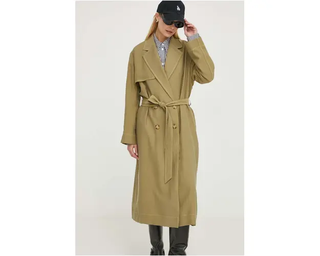 PS Paul Smith trenci femei, culoarea verde, de tranzitie, oversize