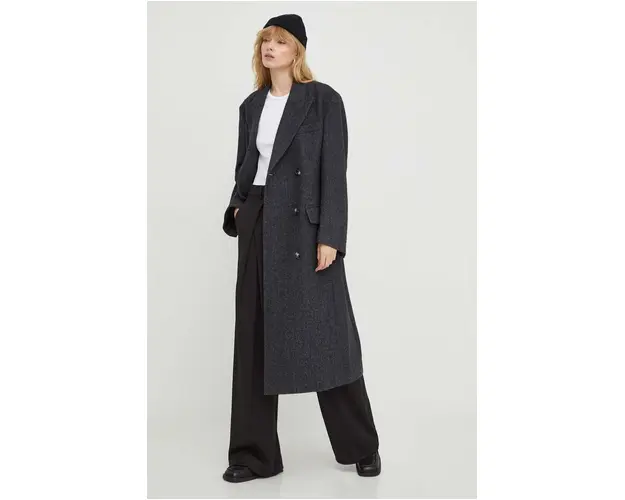 Day Birger et Mikkelsen palton de lana culoarea negru, de tranzitie, cu doua randuri de nasturi