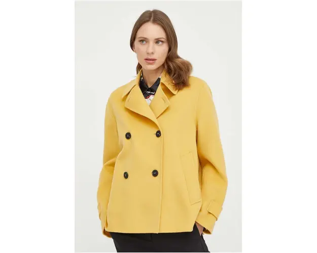 Weekend Max Mara palton de lana culoarea galben, de tranzitie, cu doua randuri nasturi 2415080000000
