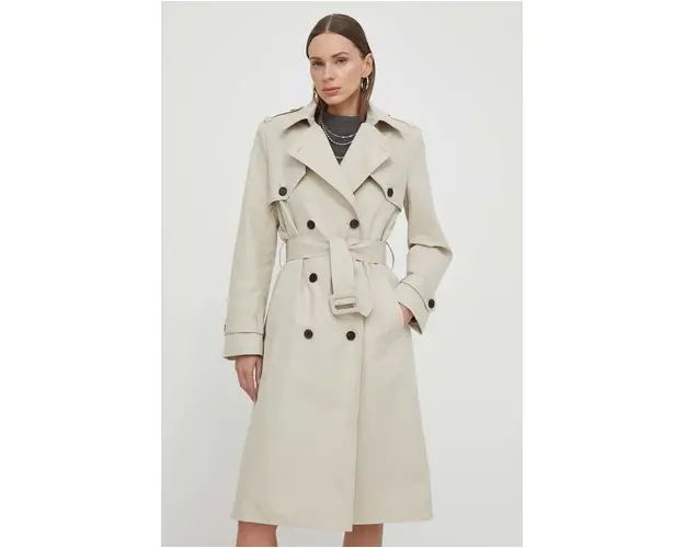 The Kooples trenci femei, culoarea bej, de tranzitie, cu doua randuri de nasturi