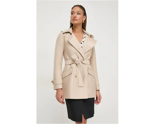 Morgan palton femei, culoarea bej, de tranzitie, cu doua randuri de nasturi