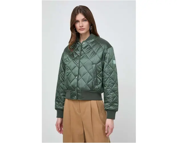 BOSS Orange geaca bomber femei, culoarea verde, de tranzitie, oversize 50509257