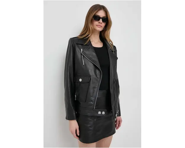 Elisabetta Franchi geaca ramones de piele femei, culoarea negru, de tranzitie