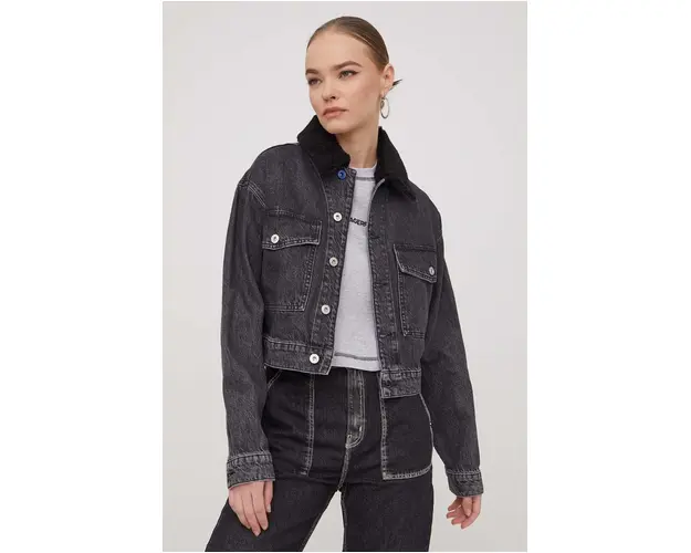 Karl Lagerfeld Jeans geaca jeans femei, culoarea gri, de tranzitie, oversize