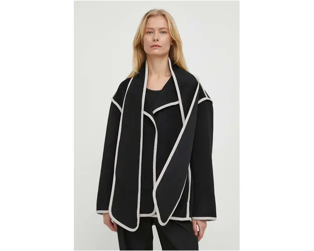 Bruuns Bazaar geaca de lana culoarea negru, de tranzitie, oversize