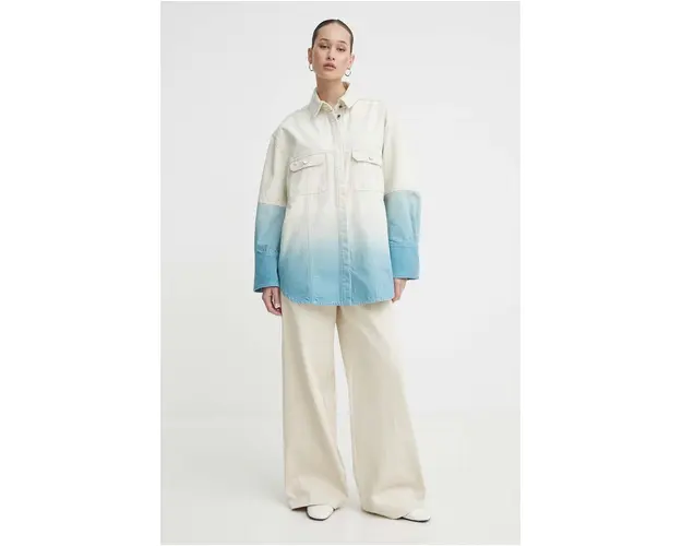 Stine Goya geaca din denim femei, culoarea bej, de tranzitie, oversize, SG5630