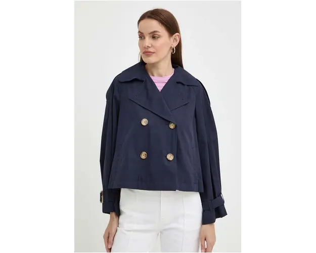 Marella jacheta de bumbac culoarea albastru marin, de tranzitie, oversize, 2413021031200