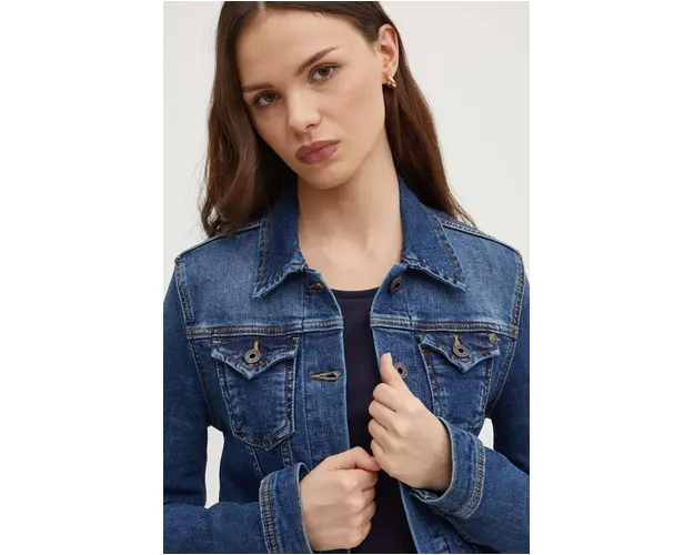 Pepe Jeans geaca jeans THRIFT femei, culoarea albastru marin, de tranzitie, PL402011HT7