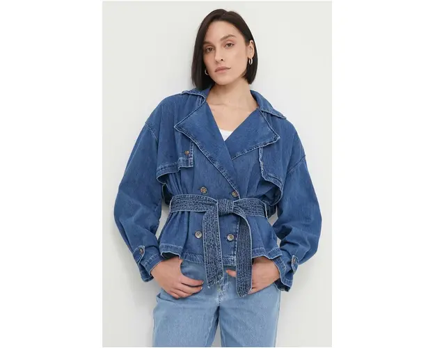 Pepe Jeans geaca jeans femei, culoarea albastru marin, de tranzitie