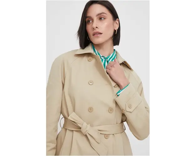 United Colors of Benetton trenci femei, culoarea bej, de tranzitie, oversize