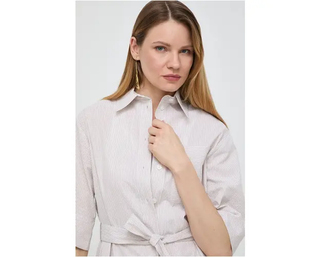 Max Mara Leisure camasa din bumbac femei, culoarea bej, cu guler clasic, relaxed 2416190000000