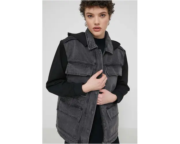 Desigual geaca RAINIER femei, culoarea gri, de tranzitie, oversize, 24SWED43