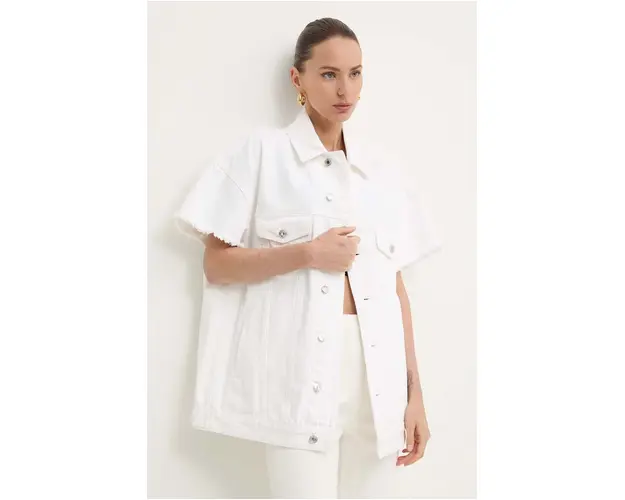 MICHAEL Michael Kors geaca de blugi din bumbac culoarea alb, de tranzitie, oversize