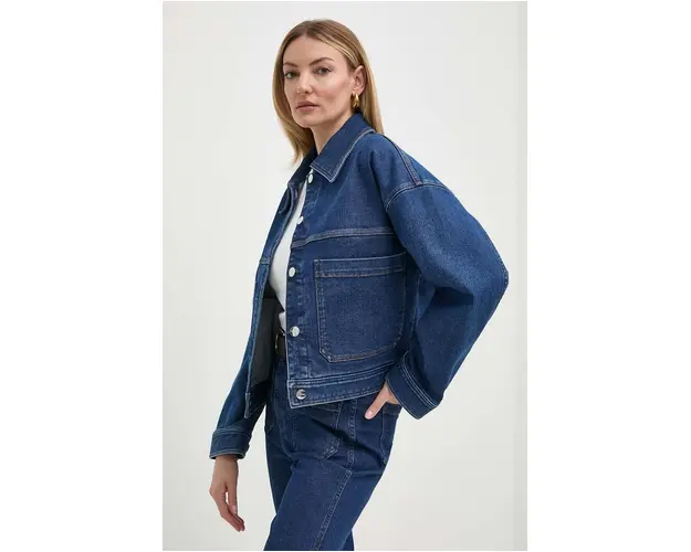 Ivy Oak geaca din denim femei, culoarea bleumarin, de tranzitie, oversize, IO119094