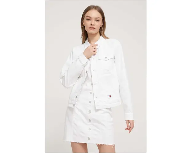 Tommy Jeans geaca din denim femei, culoarea bej, de tranzitie DW0DW17658