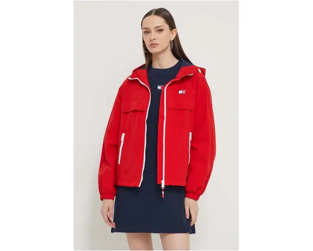 Tommy Jeans geaca femei, culoarea rosu, de tranzitie DW0DW17747