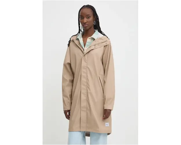 Herschel geaca de ploaie femei, culoarea bej, de tranzitie