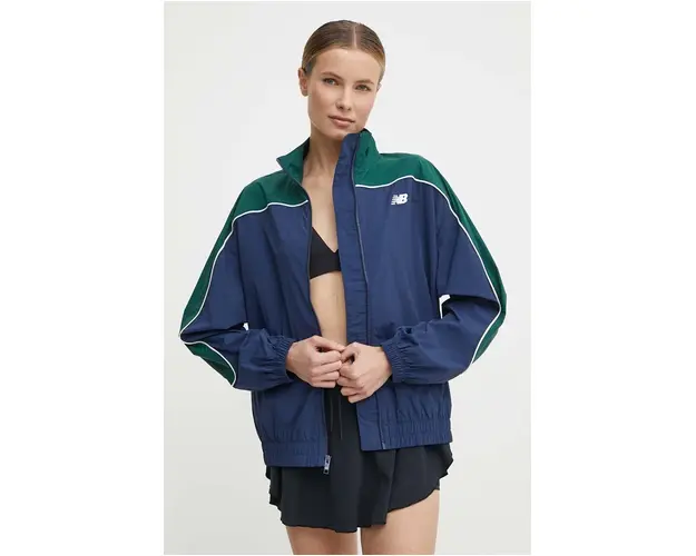 New Balance geaca femei, culoarea albastru marin, de tranzitie, oversize, WJ41506NNY