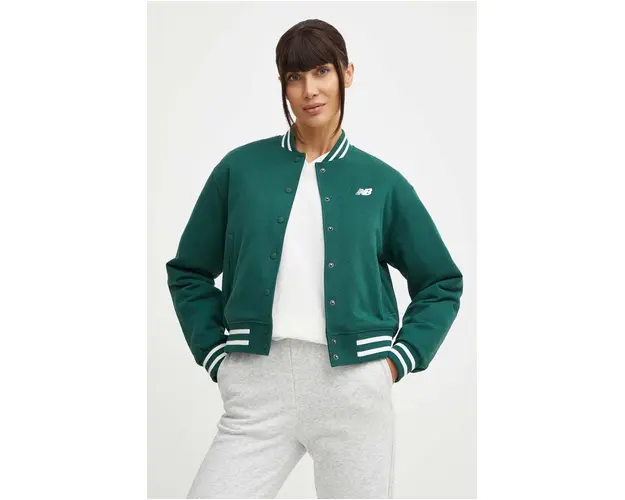 New Balance geaca bomber femei, culoarea verde, de tranzitie, oversize, WJ41509NWG