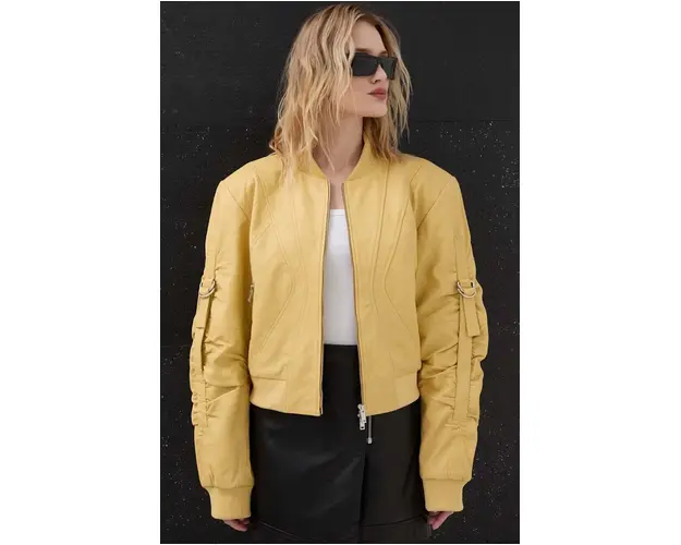 Gestuz geaca bomber de piele femei, culoarea galben, de tranzitie 10908970