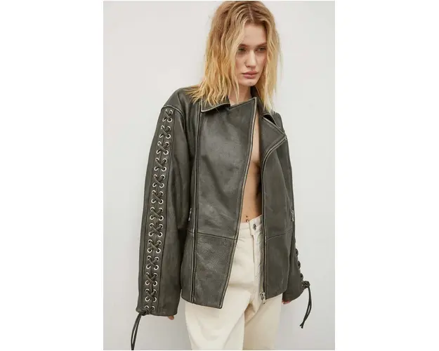 Won Hundred geaca de piele femei, culoarea negru, de tranzitie, oversize 2797-16015