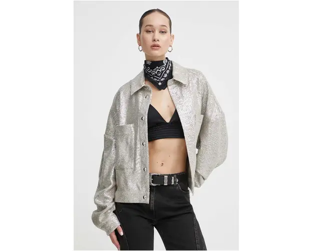 IRO geaca cu aspect de camasa culoarea argintiu, de tranzitie, oversize