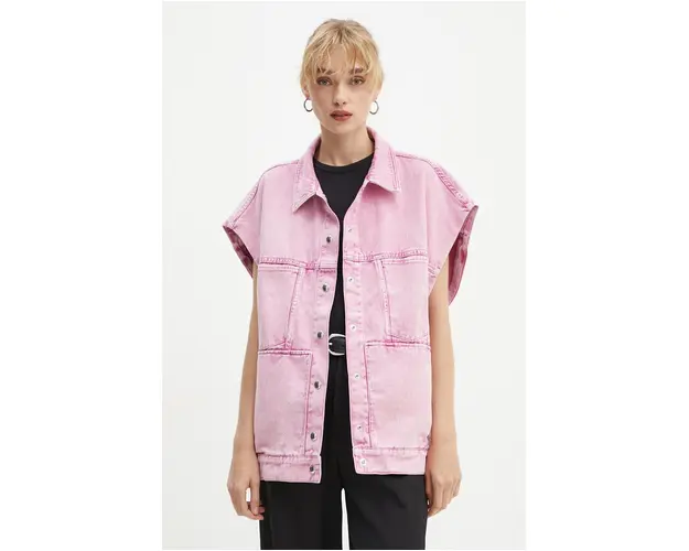 IRO vesta de blugi femei, culoarea roz, de tranzitie, oversize