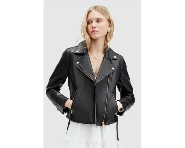 AllSaints geaca de piele DALBY femei, culoarea negru, de tranzitie