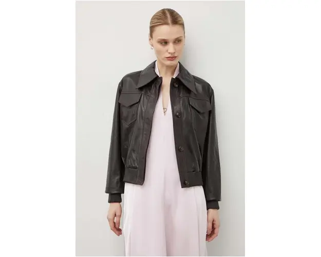 Remain geaca de piele femei, culoarea maro, de tranzitie, oversize