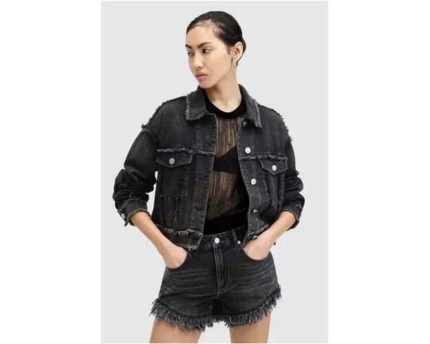 AllSaints geaca jeans CLAUDE FRAY JACKET femei, culoarea negru, de tranzitie, W041OA
