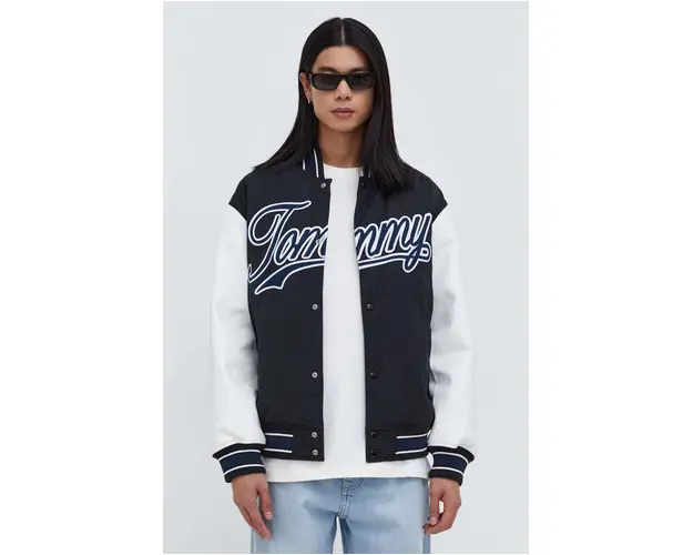 Tommy Jeans geaca bomber barbati, culoarea negru, de tranzitie DM0DM17880