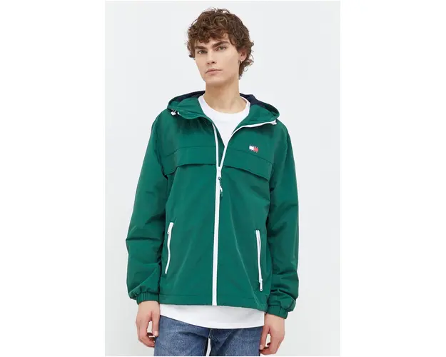 Tommy Jeans geaca barbati, culoarea verde, de tranzitie DM0DM17983