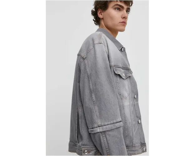 Iceberg geaca jeans barbati, culoarea gri, de tranzitie, oversize