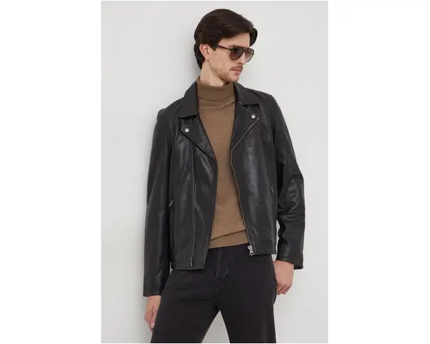 Pepe Jeans geaca de piele Valen barbati, culoarea negru, de tranzitie
