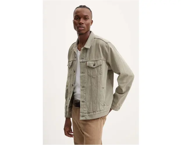 Levi's geaca jeans barbati, culoarea verde, de tranzitie