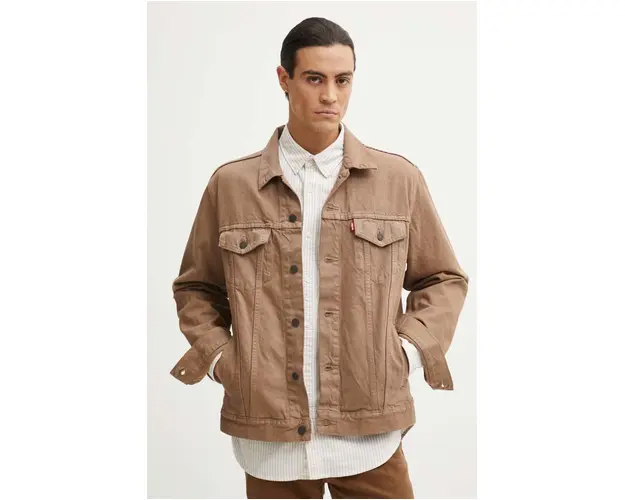 Levi's geaca jeans barbati, culoarea maro, de tranzitie