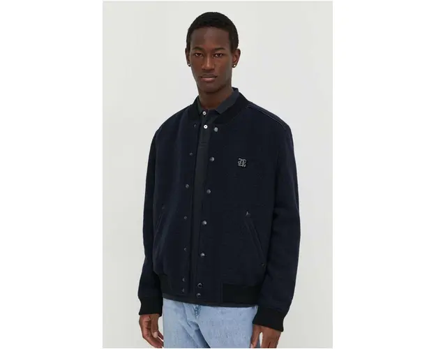 The Kooples jacheta bomber din lana culoarea albastru marin, de tranzitie