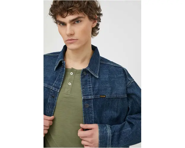 G-Star Raw geaca jeans barbati, culoarea albastru marin, de tranzitie, oversize