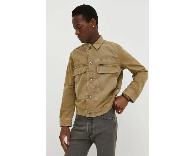 G-Star Raw geaca jeans barbati, culoarea bej, de tranzitie