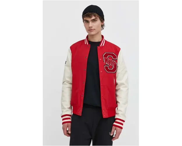 Superdry geaca bomber barbati, culoarea rosu, de iarna