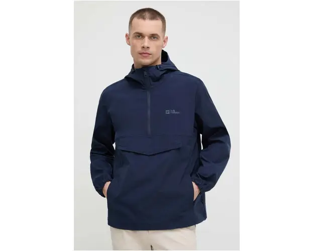 Jack Wolfskin geaca de ploaie Desert Wind Overhead barbati, culoarea albastru marin