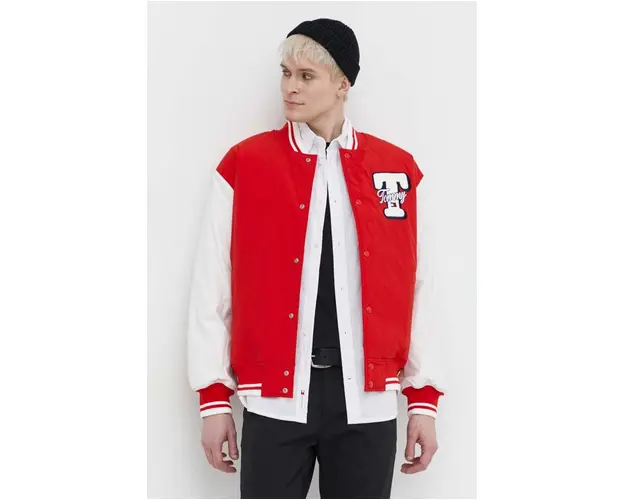 Tommy Jeans geaca bomber barbati, culoarea rosu, de iarna, oversize DM0DM18702