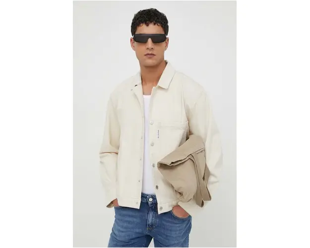 Won Hundred geaca din denim barbati, culoarea bej, de tranzitie, oversize 2888-15147