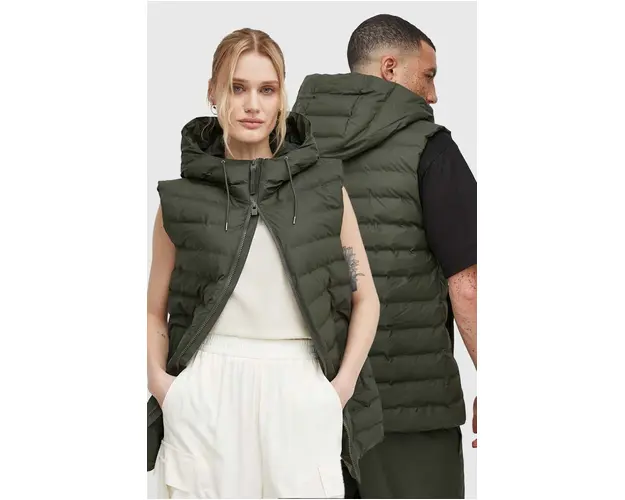 Rains vesta 15840 Vests culoarea verde, de tranzitie