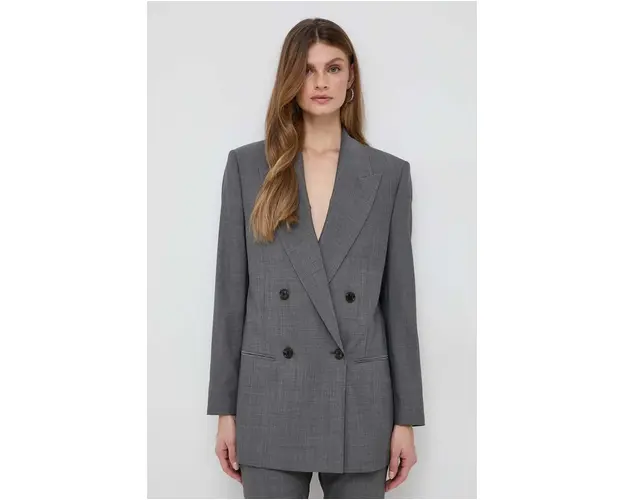 BOSS geaca de lana culoarea gri, cu doua randuri de nasturi, uni 50505587