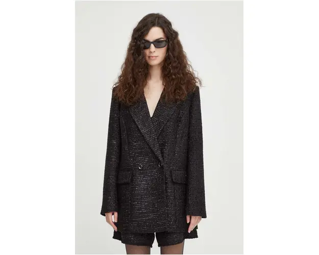 Bruuns Bazaar sacou culoarea negru, cu doua randuri de nasturi, neted