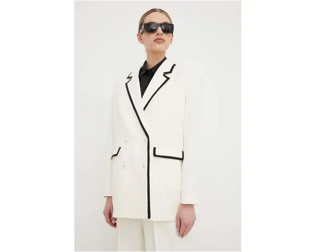 Custommade sacou culoarea bej, cu doua randuri de nasturi, neted