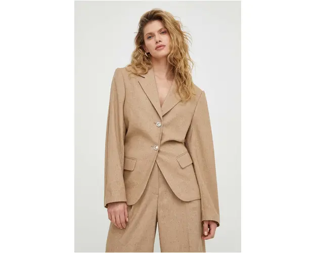 Remain sacou din lana culoarea bej, un singur rand de nasturi, neted