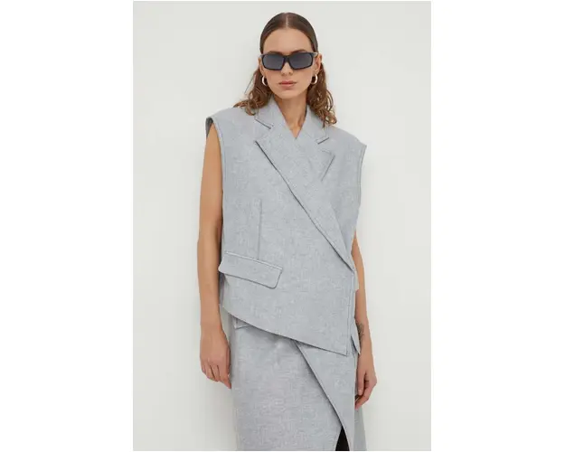 Remain vesta de in culoarea gri, un singur rand de nasturi